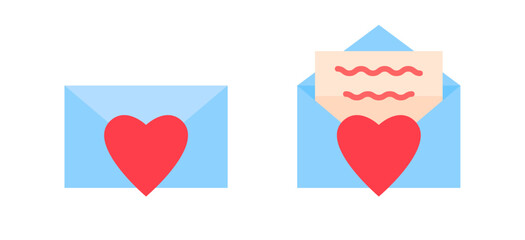 Set of two Blue Love Letters, isolated flat illustration in transparent background