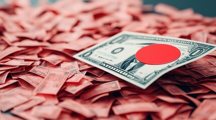 Fototapeta premium Counterfeit currency, fake banknotes with red warning, 3D illustration