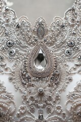 a bridal dress with intricate beadwork, luxurious and elegant, high detail, isolated on white background