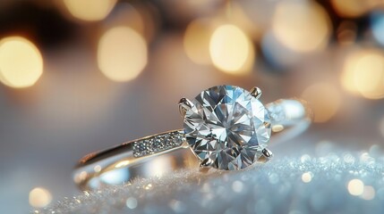 Fototapeta premium a close-up of a solitaire engagement ring with diamond, classic beauty, isolated on white background