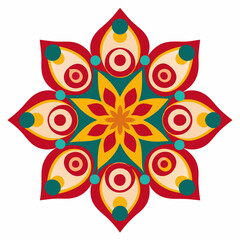 Colorful Mandala Design with Floral Patterns and Symmetrical Geometry