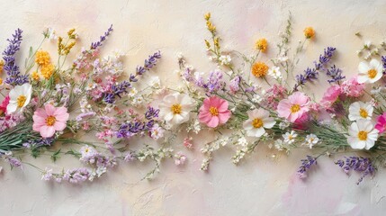 A Minimalist Composition of Pastel Wildflowers in Soft Pink, Lavender, and White Tones, Perfect for Themes of Spring, Nature&rsquo;s Beauty, and Minimalist Aesthetic in Floral Arrangements
