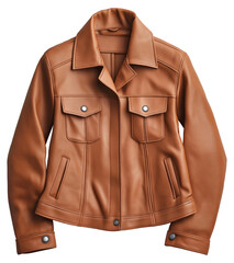 A stylish brown leather jacket isolated on transparent background.