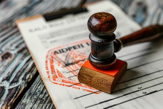 Concept of law and justice with a judge gavel resting on an affidavit document