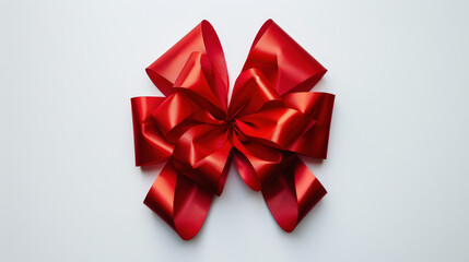 red gift ribbon gift bow on white