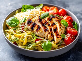 Creamy pesto pasta with grilled chicken