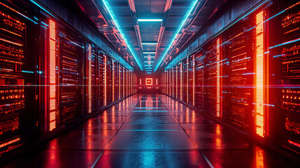 Fototapeta premium Futuristic holographic encryption systems with glowing firewalls protecting critical infrastructure