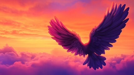 Obraz premium Dreamy Sunset: Angel Wings Bathed in Magical Light