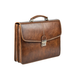 A Classic Brown Leather Briefcase with a Vintage Look isolated on White Background PNG