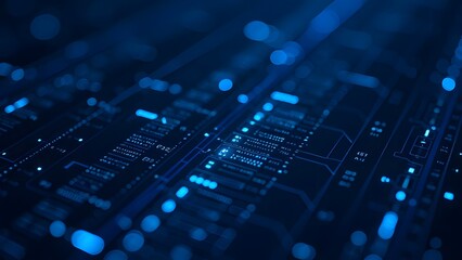 A captivating abstract background with mesmerizing blue digital lights and intricate circuit designs