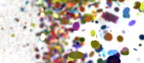 3D rendering of colorful confetti exploding and scattering against a white background. Perfect for celebratory or festive designs.