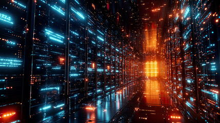 Hyper-detailed AI-driven encryption systems with glowing holographic firewalls, safeguarding cloud storage