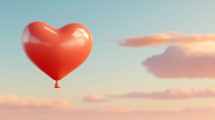 Fototapeta premium Heart balloon floating in gradient sky outdoor scene 3d render dreamy atmosphere aesthetic viewpoint love concept