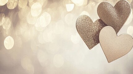 Hearts cascading like confetti shimmering celebration light background romantic atmosphere close-up view love concept