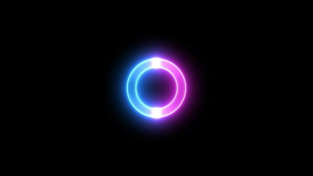 Neon loading Circle 4K 60 FPS looped preloading buffering waiting icon loop out animation with dark background.	