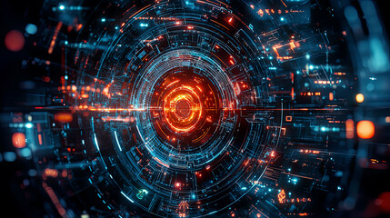 Intricate holographic encryption shields, safeguarding critical systems with glowing defense protocols