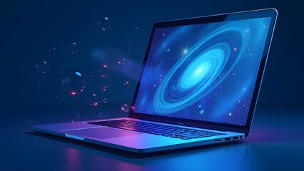 A sleek laptop displays a vibrant digital world map, symbolizing global connectivity and advanced technology