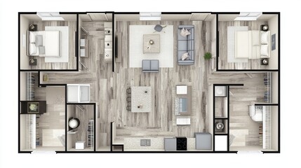 This floor plan shows a home with three bedrooms, two bathrooms, a kitchen, a dining room, and a living room.