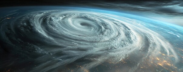 Powerful hurricane swirling over planet earth: climate change visualization