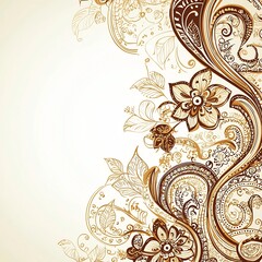 Delicate Henna Inspired Background with Swirling Earthy Floral Motifs