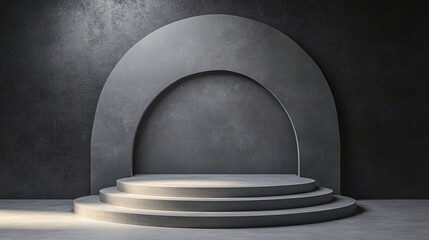 Obraz premium Round concrete podium displaying products on dark background