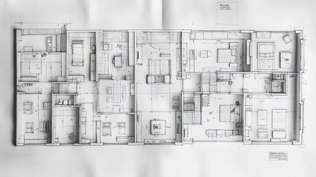 This is a design plan for an apartment building. It shows different floor plans for one and two-bedroom apartments.  The plan includes symbols for furniture in the kitchen, bedroom, and bathroom.