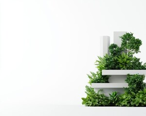 Ecofriendly architecture, green roofs, modern buildings, 3D illustration