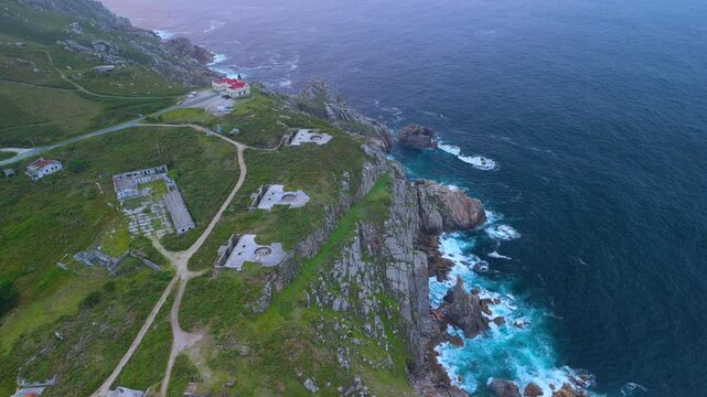 Aerial view from a drone of the surroundings of the Lighthouse and the Batteries of Cabo Prior in the parish of Cobas. Ferrol. Province of La Coru&ntilde;a. Galicia. Spain. Europe
