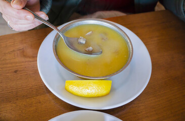 Traditional Tripe Soup with Spoon in Bowl