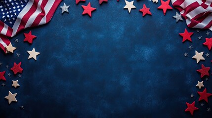 American Flag Decor with Stars on Blue Background