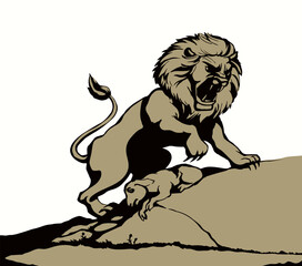 Vector drawing. An angry lion