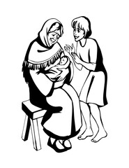 Vector drawing. Mother with baby