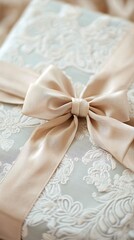 Elegant Gift Box Decorated with a Soft Satin Bow, Perfect for All Occasions Including Weddings, Anniversaries, and Special Celebrations in a Charming Setting
