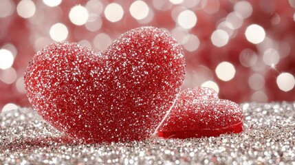 Obraz premium Romantic heart-shaped sculpture glittering red ambiance decorative art festive environment close-up view love concept