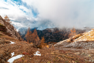 Trekking in a cloudly autumn day in the Dolomiti Friulane, Friuli-Venezia Giulia