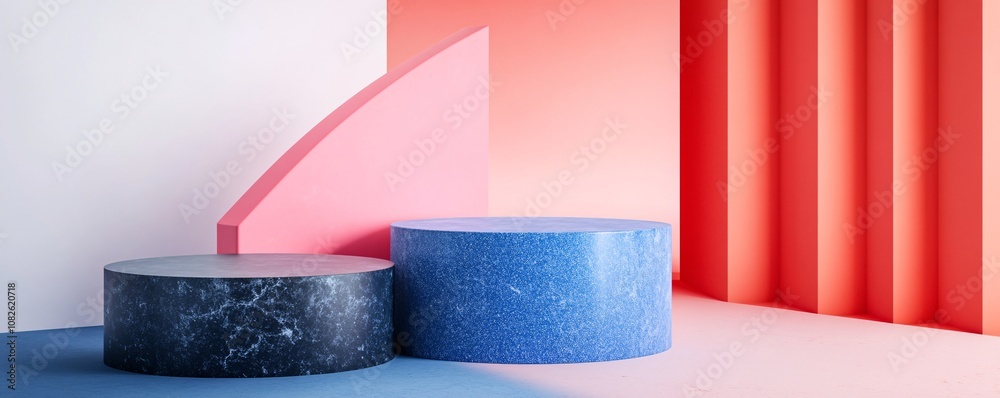Aufkleber empty marble cylinder podiums for product placement on colorful abstract background