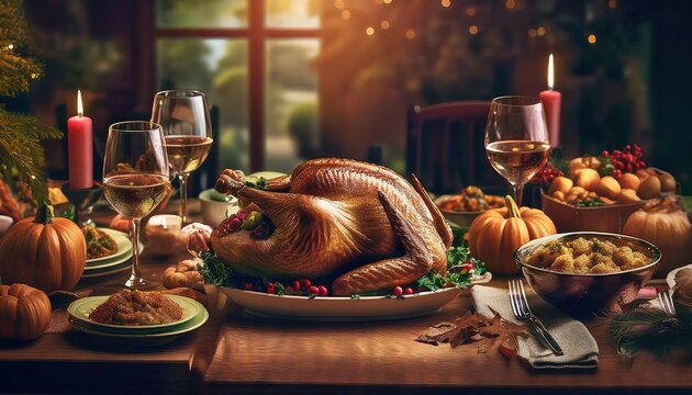 Thanksgiving Feast with Roasted Turkey and Seasonal Delights