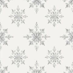 Abstract snowflakes in light gray on a pale background, minimalistic winter design, seamless repeating pattern
