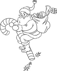 Vintage line art Santa illustration, festive retro coloring page