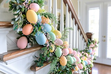 luxury Create a decorative Easter garland to hang across your mantel or staircase using colorful paper or fabric Easter eggs, ribbon, and other decorations.