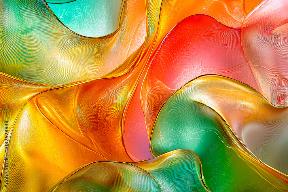 Poster colorful abstract design showcases flowing shapes in vibrant red, orange, green, and blue, creating 