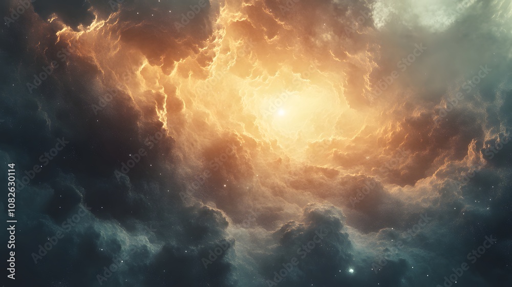Poster an abstract design of a bright star ascending with multiple layers and depth, highlighting concepts 