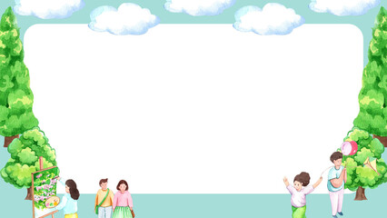 Hand-drawn People Enjoy Outdoor Festival Frame