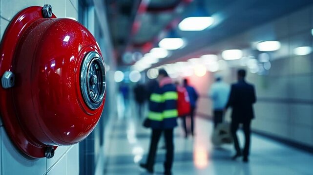 A fire alarm is pulled and workers swiftly gather at the designated meeting point to check for any missing coworkers.