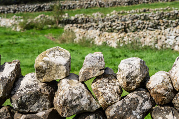 typical stone fence, Corconte village, Ebro reservoir, Cantabria-Burgos, Spain