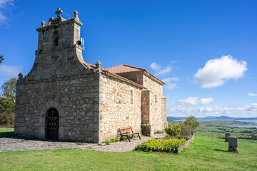Obraz premium Hermitage of Our Lady of the Snows, (Virgin of the Snows of Campoo de Yuso), Monegro, Ebro reservoir, Cantabria-Burgos, Spain