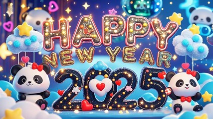 New Year text and numbers in cartoon style Panda