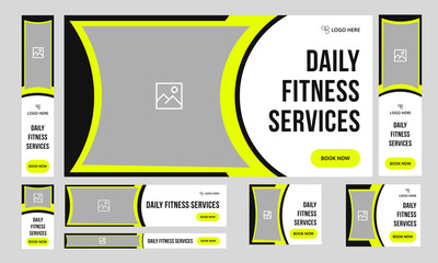 Web bundle body fitness web banner design for social media post, daily workout plan web set banner design, fully editable vector eps 10 file format