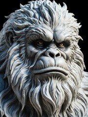 mythical creature yeti marble statue head bust on white background