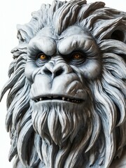 mythical creature yeti marble statue head bust on white background